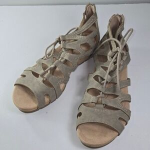 Earth Spirit Women's Gladiator Wedge Sandals Taupe Lace Up Zip Size 10